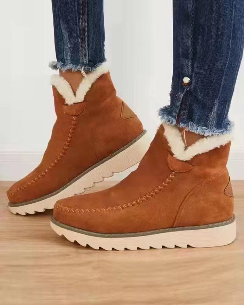 Warme Stiefel, Einfarbig, Runde Spitze