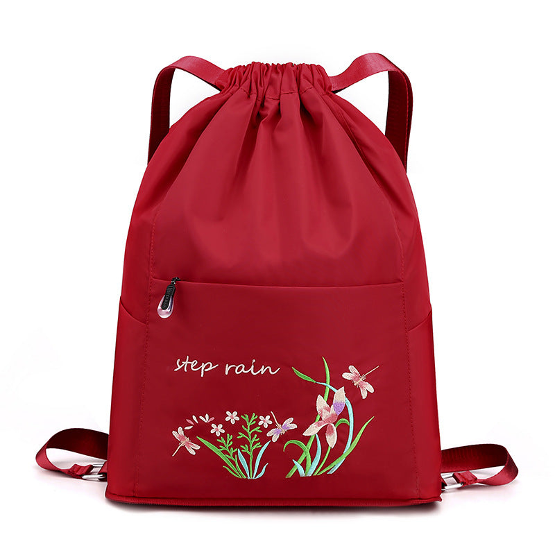Einfacher tragbarer bestickter multifunktionaler Rucksack mit Kordelzug