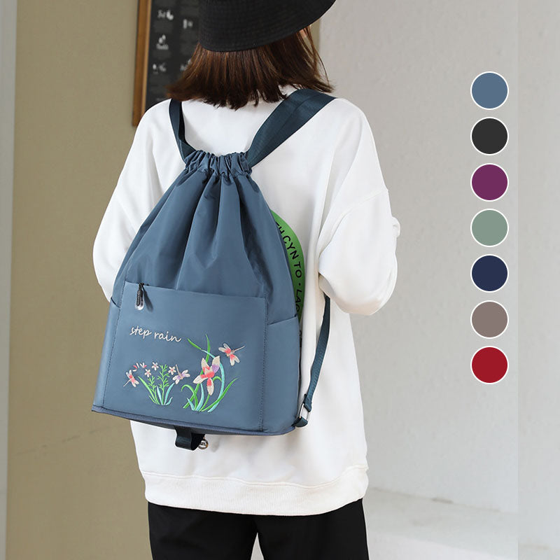 Einfacher tragbarer bestickter multifunktionaler Rucksack mit Kordelzug